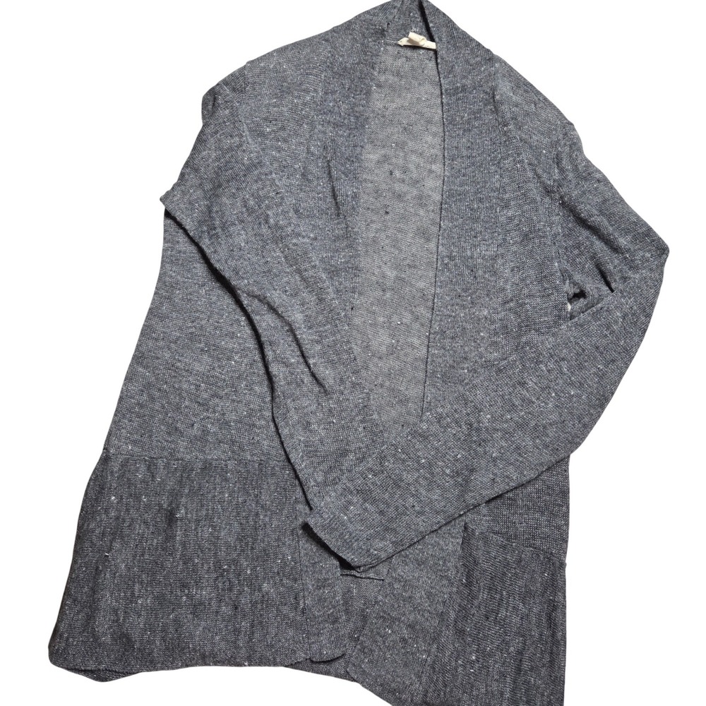 Eileen Fisher Italian Yarn Open Front Cardigan Heathered Grey Knit Womens Small